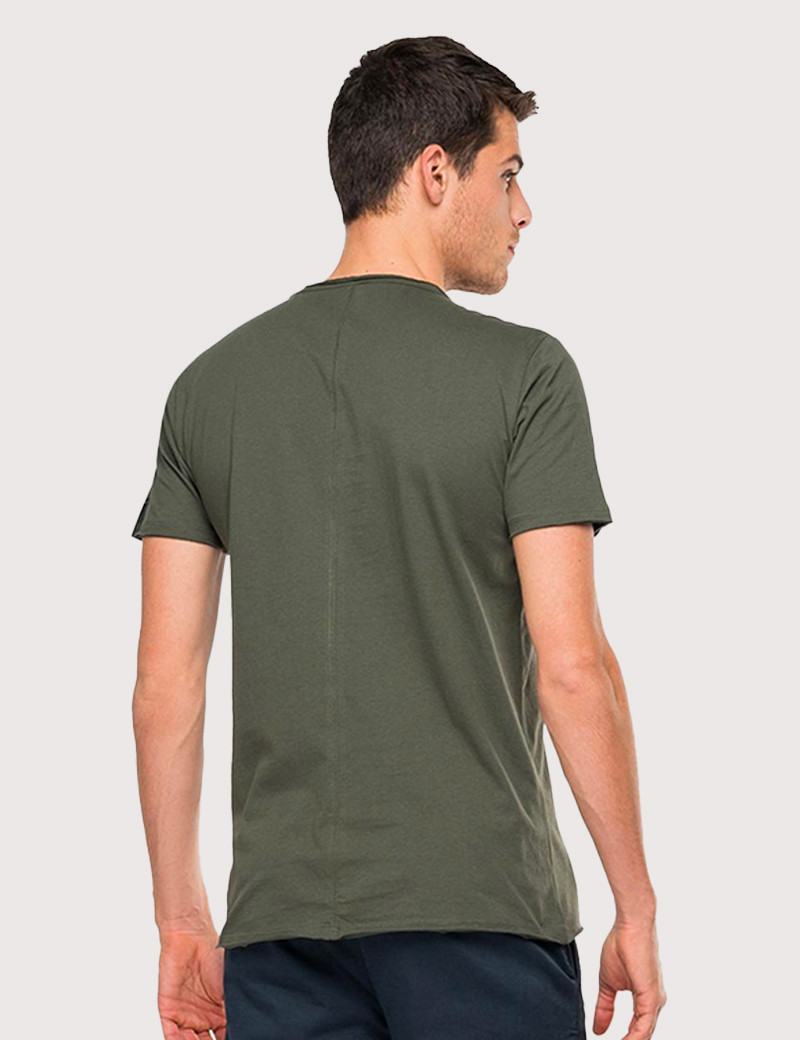 REPLAY T-SHIRT HOMME MANCHES COURTES BASIQUE COL ROND KAKI