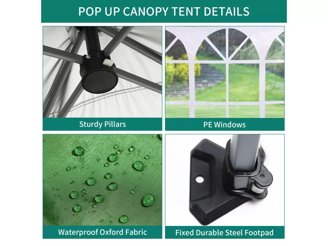 YITAHOME 3x3 Tonnelle de Jardin Pliante avec Parois - Résistant aux UV Réglable Hauteur Auvent de Camping Plage Festival Marché - Vert