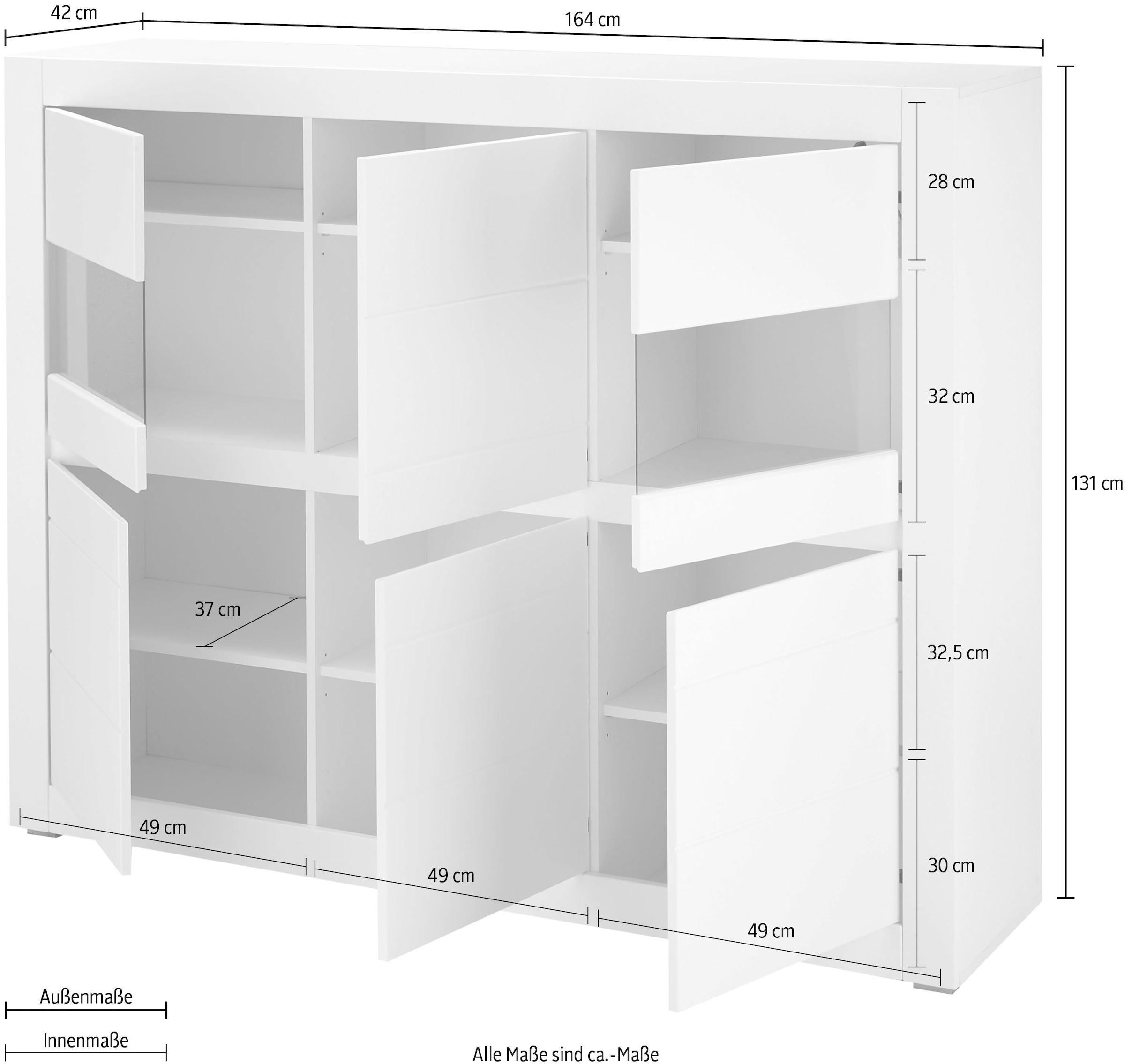 INOSIGN Highboard »Chester, moderne Kommode, Schrank mit Stauraum, Sideboard in Weiss Matt« 1 Stk. tlg. austauschbare Blende in Griffleiste, zeitloses Design, 165 cm breit