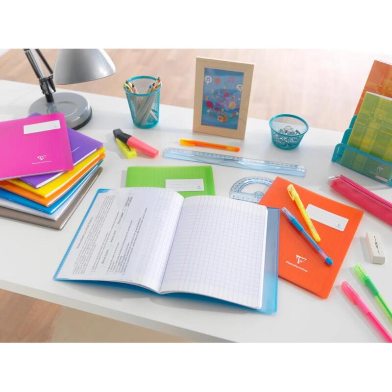 Cahier piqué Koverbook 24x32cm 96 pages grands carreaux couverture polypropylène transparent