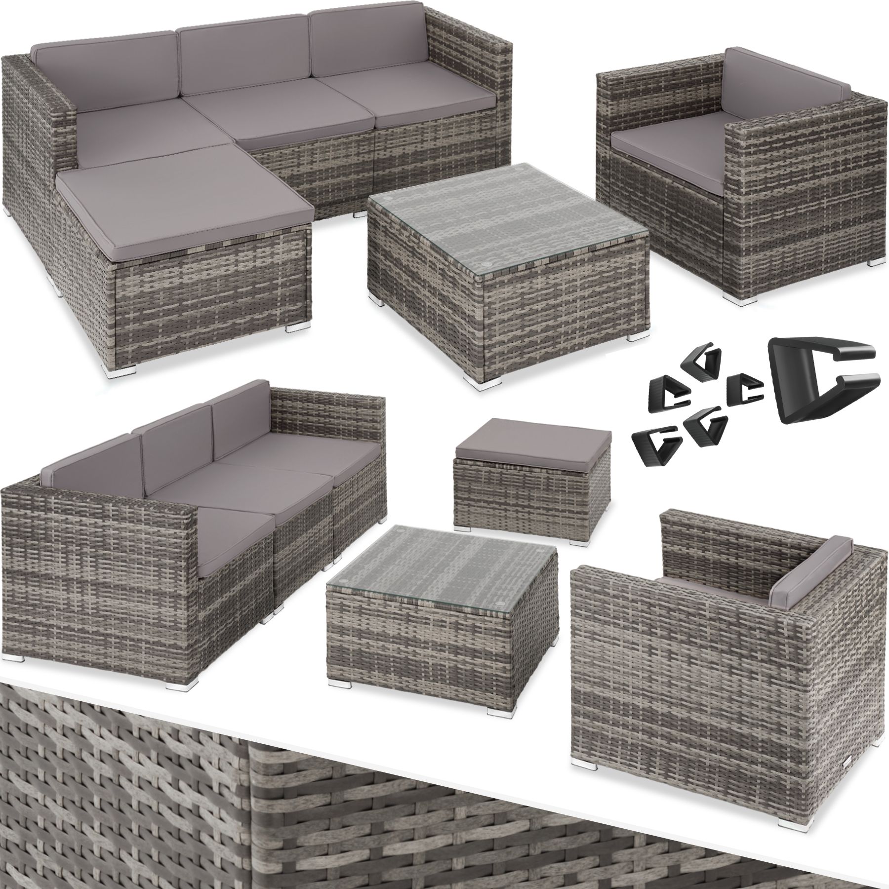 tectake® Rattan Lounge, für 4 bis 5 Personen, UV-beständig, variabel aufstellbar