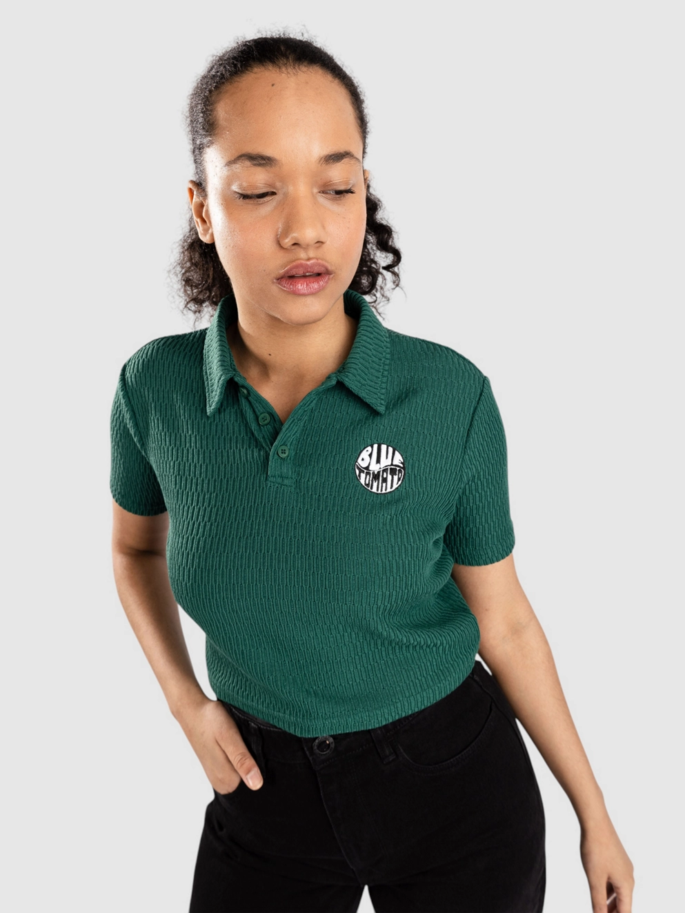 Blue Tomato Knitted Polo dark green textured