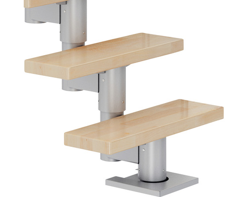 Pertura Spiros middentrap, parelgrijs, recht, 65 cm, leuning van gelamineerd beukenhout, gelakt, 11 treden / 12 stootborden