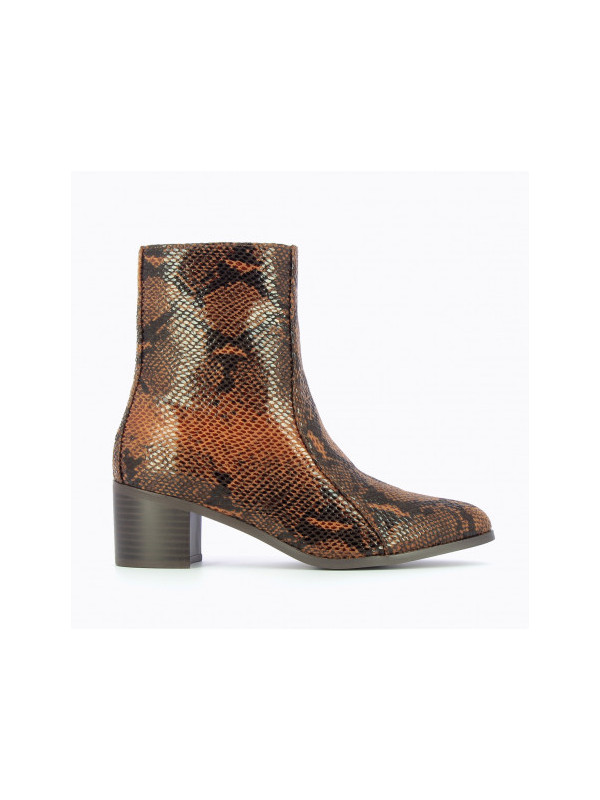 Bottines camel effet serpent à empeigne surpiquée - Vanessa WU