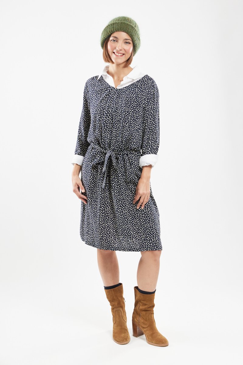 Robe ceinturée à pois - cupro