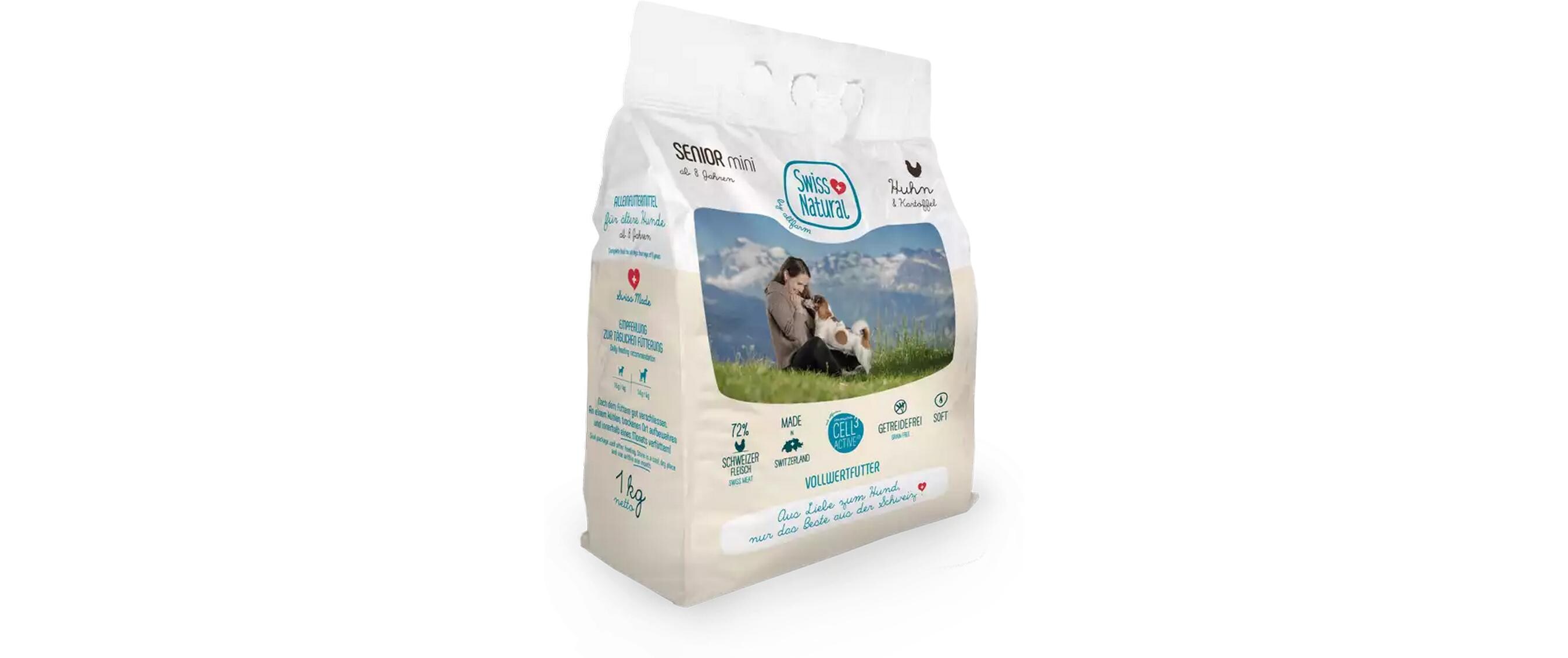 Halbfeuchtfutter Soft Senior Mini Huhn & Kartoffel 9 x 1 kgSchweizer Huhnfleischmischung für ausgewogene Ernährung