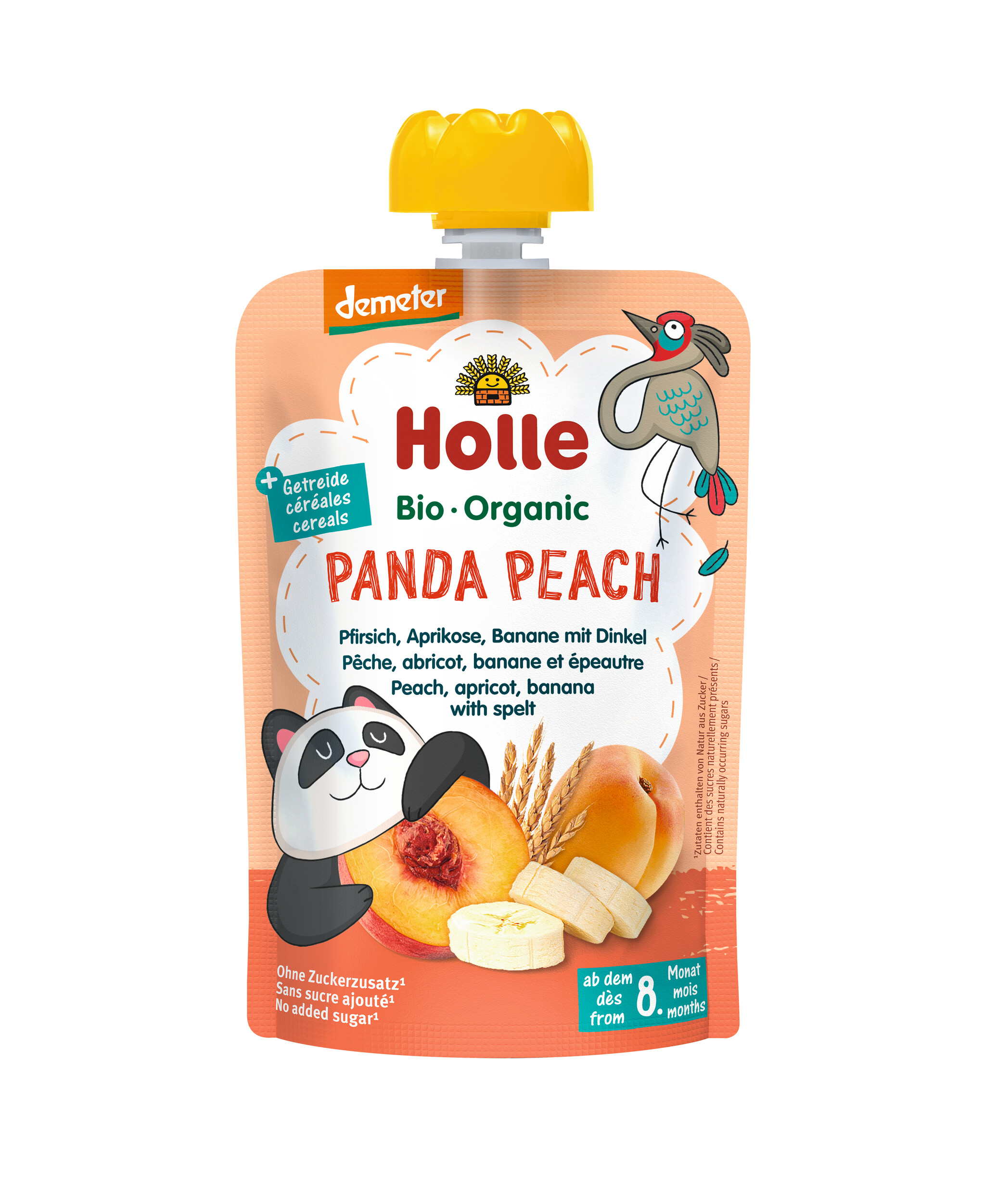 HOLLE Panda Peach Pouchy<br>100 g, Pfirsich Aprikose & Banane mit Dinkel