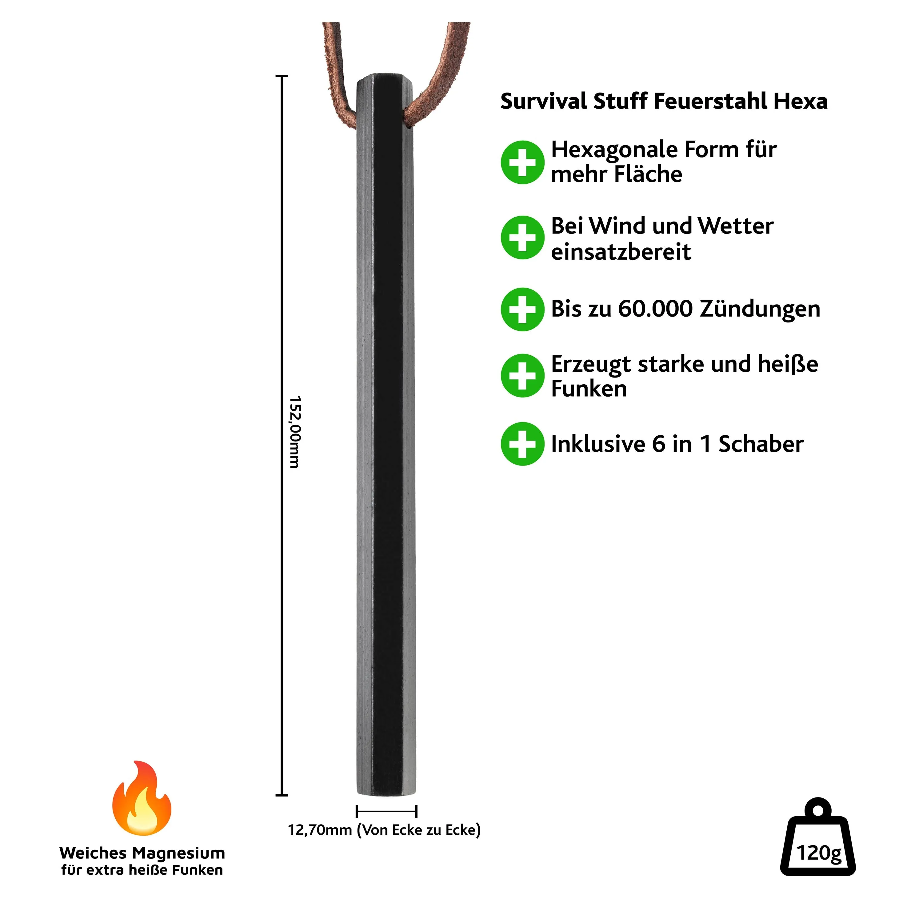 Survival Stuff -  Survival Stuff Feuerstahl HEXA groß schwarz