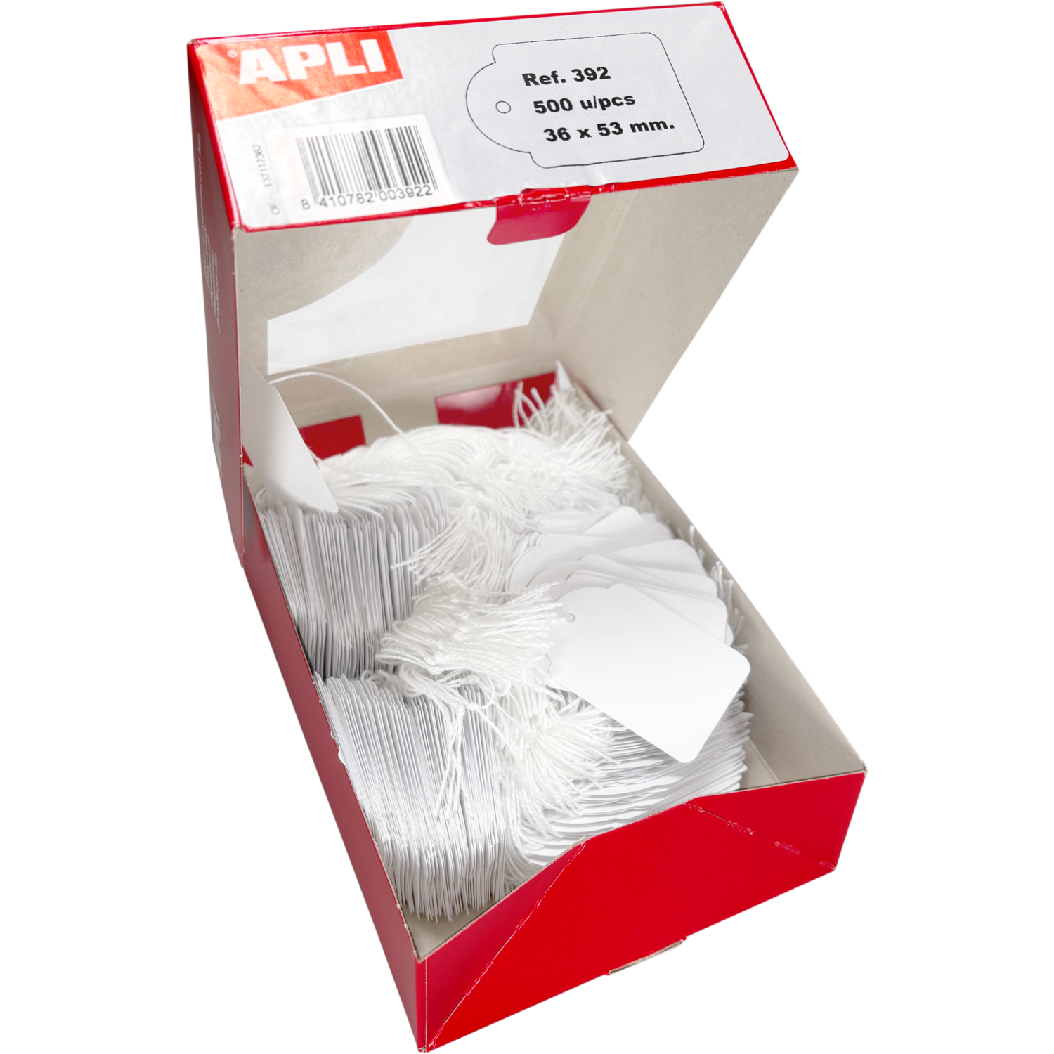Hangetiket, met koord, 36x53mm, karton, wit