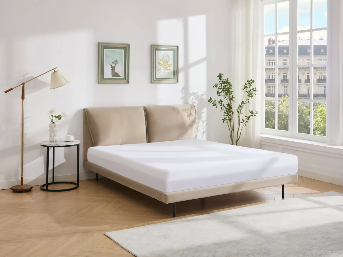 Lit 140 x 190 cm - Velours - Taupe - IBEDIA