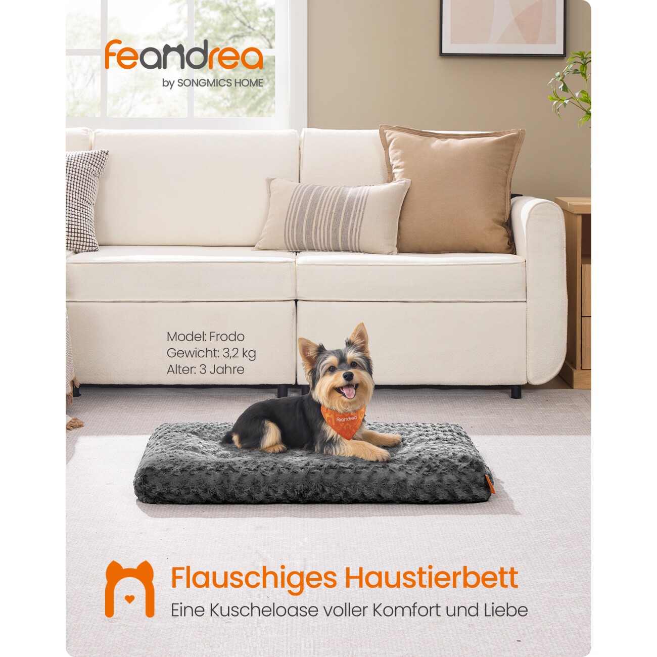 FEANDREA Hundebett, Hundekissen M-XXL,flauschige, Plüsch, waschbar M