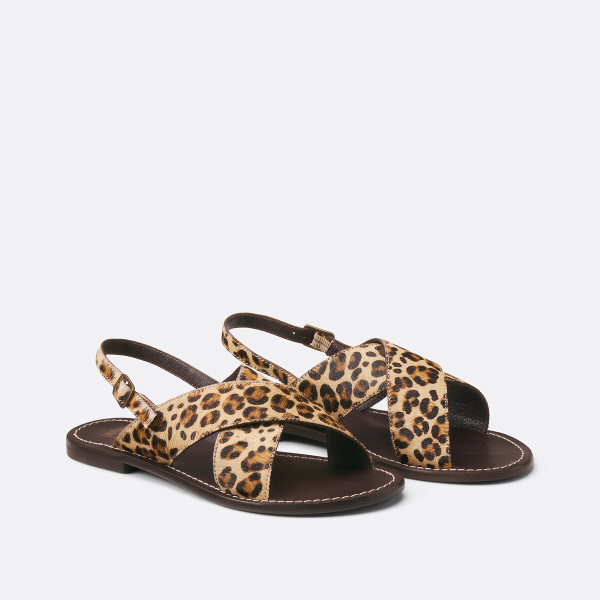COLEÇÕES LA REDOUTE<br>Sandálias de couro leopardo, Assinatura LAURINE