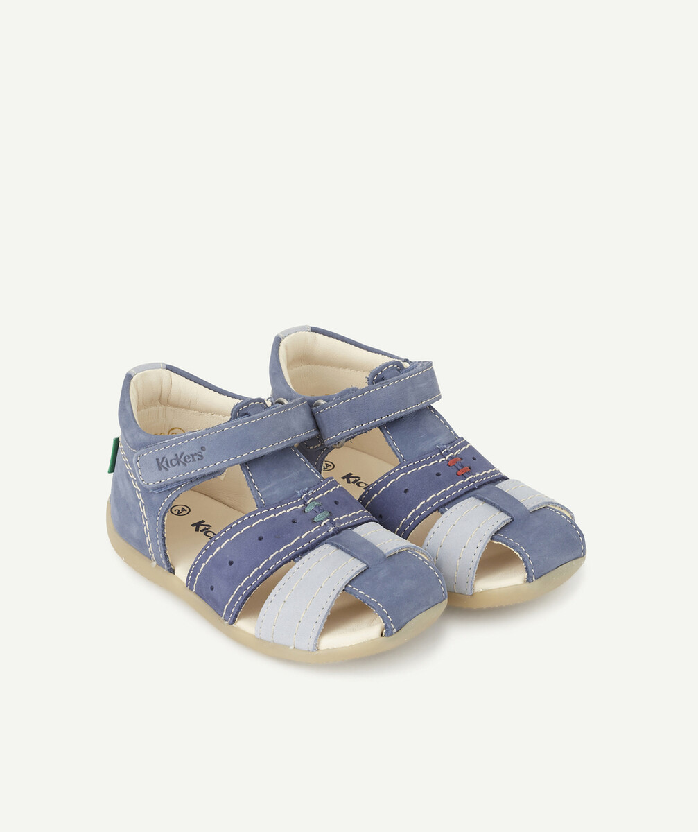 KICKERSLES SANDALES PREMIERS PAS EN CUIR À NUANCES DE BLEU
