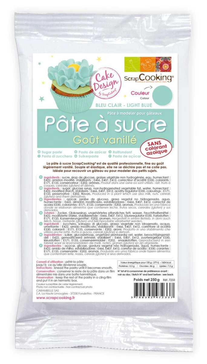 Pâte à sucre bleu clair arôme vanille 250 g Scrapcooking