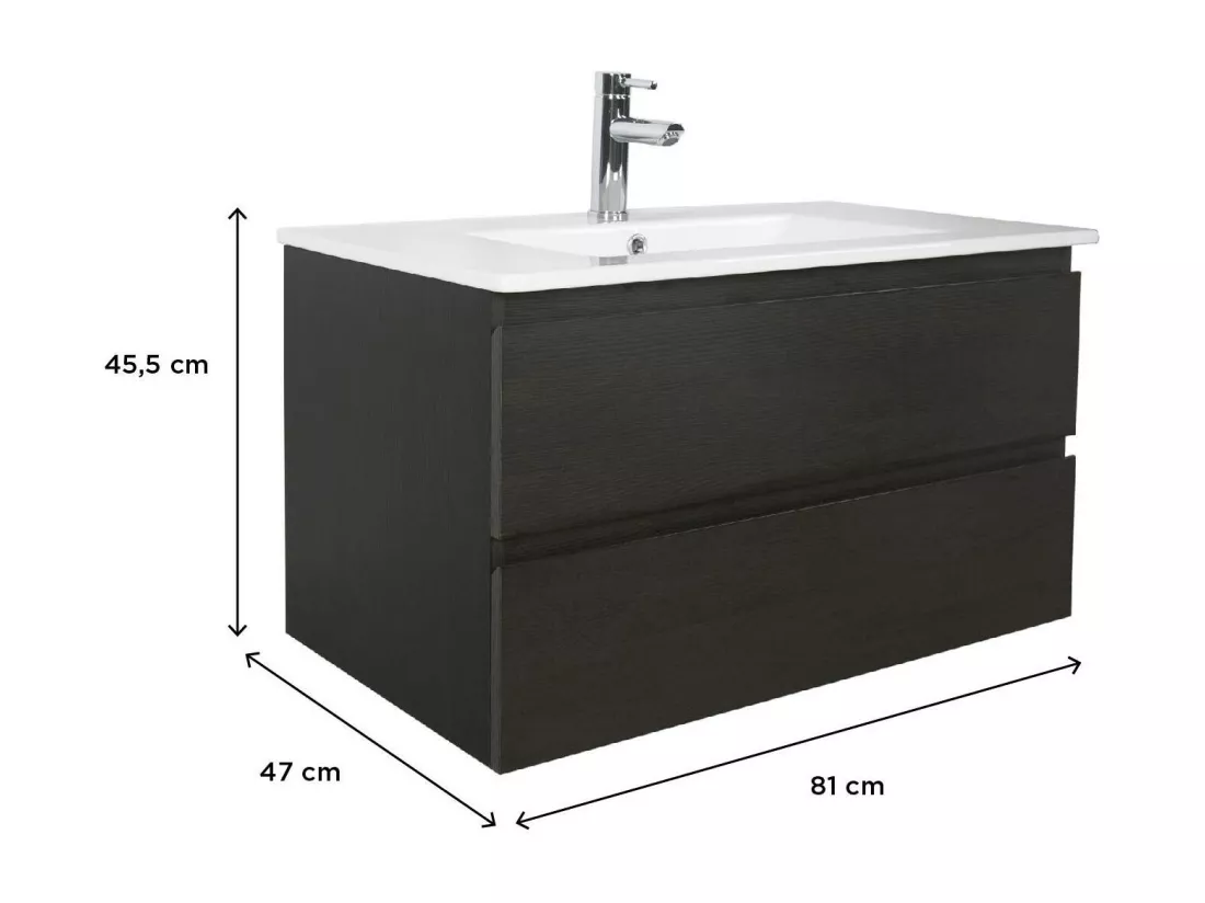 Meuble simple vasque décor chêne carbone 80cm + vasque