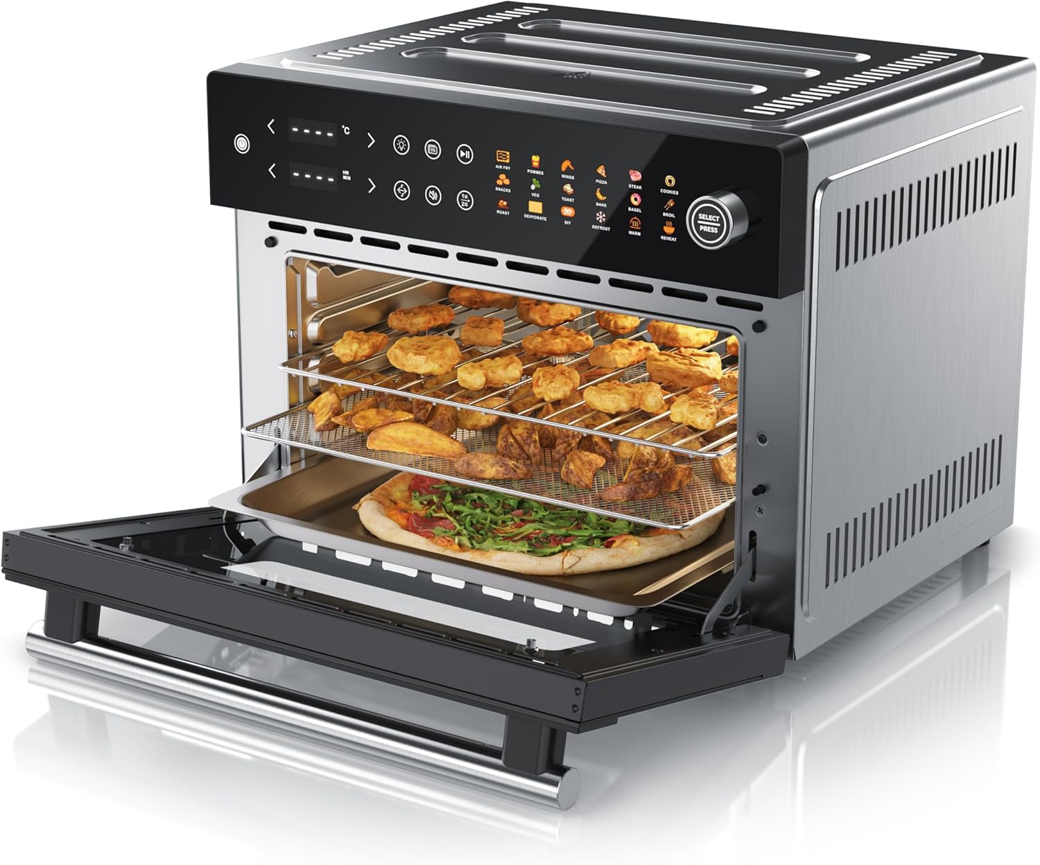 Arendo - Minibackofen 30l - Heißluftfritteuse 30 Liter - Edelstahl - Multifunktionsofen Umluft - mini Backofen Airfreyer XXL - 1800 Watt - Ofen mit 18 Programme - großer Innenraum mit 4 Ebenen
