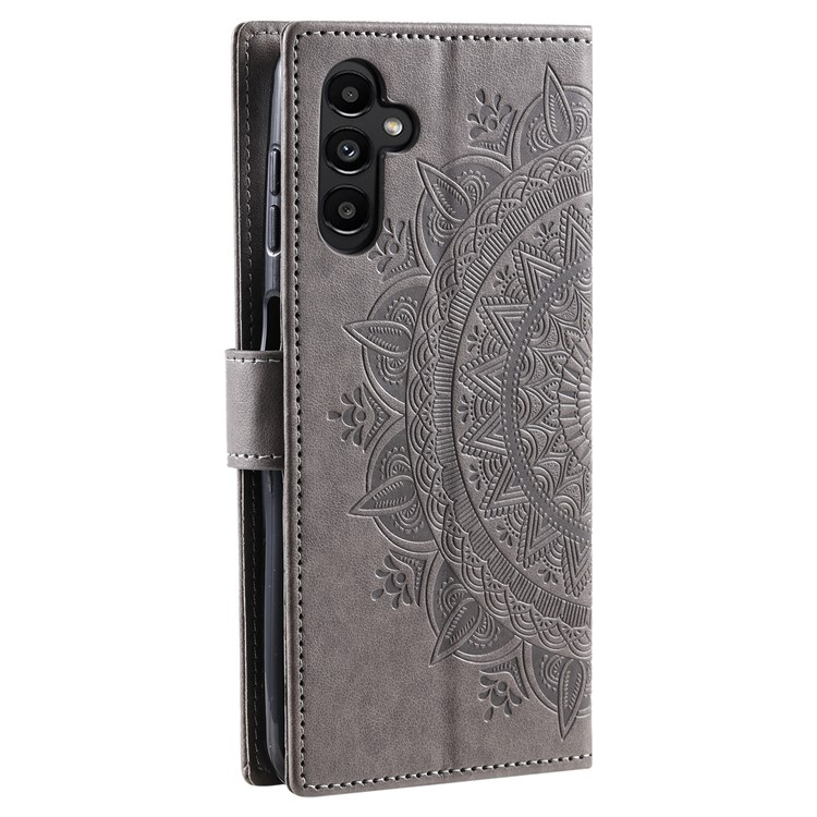 Samsung Galaxy S25  Plus Leder Tasche Wallet - Mandala Flowers Imprint - Grau