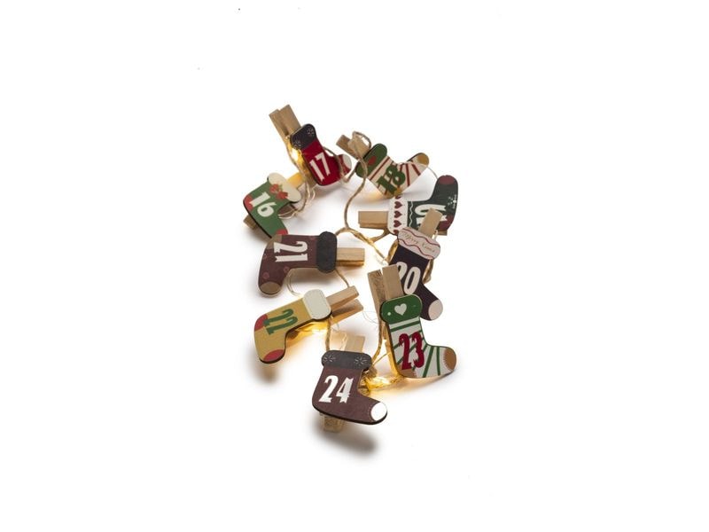 STT Adventskalender Clips Christmas Socks, 25 LEDs, 1.8 m LED Lichterkette