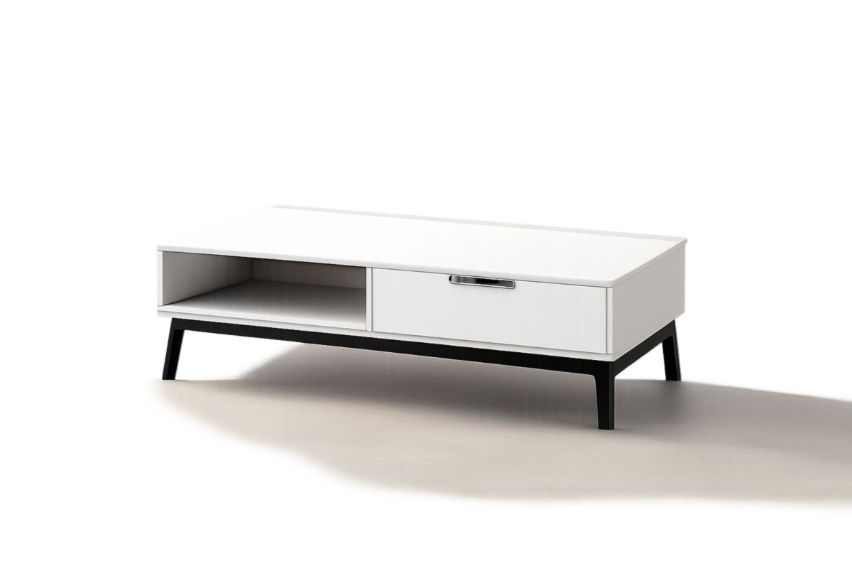 Couchtisch Rechteckig MDF Hochglanz Weiß und Schwarz Stahlbeine 100x50x40 cm(L × B × H)