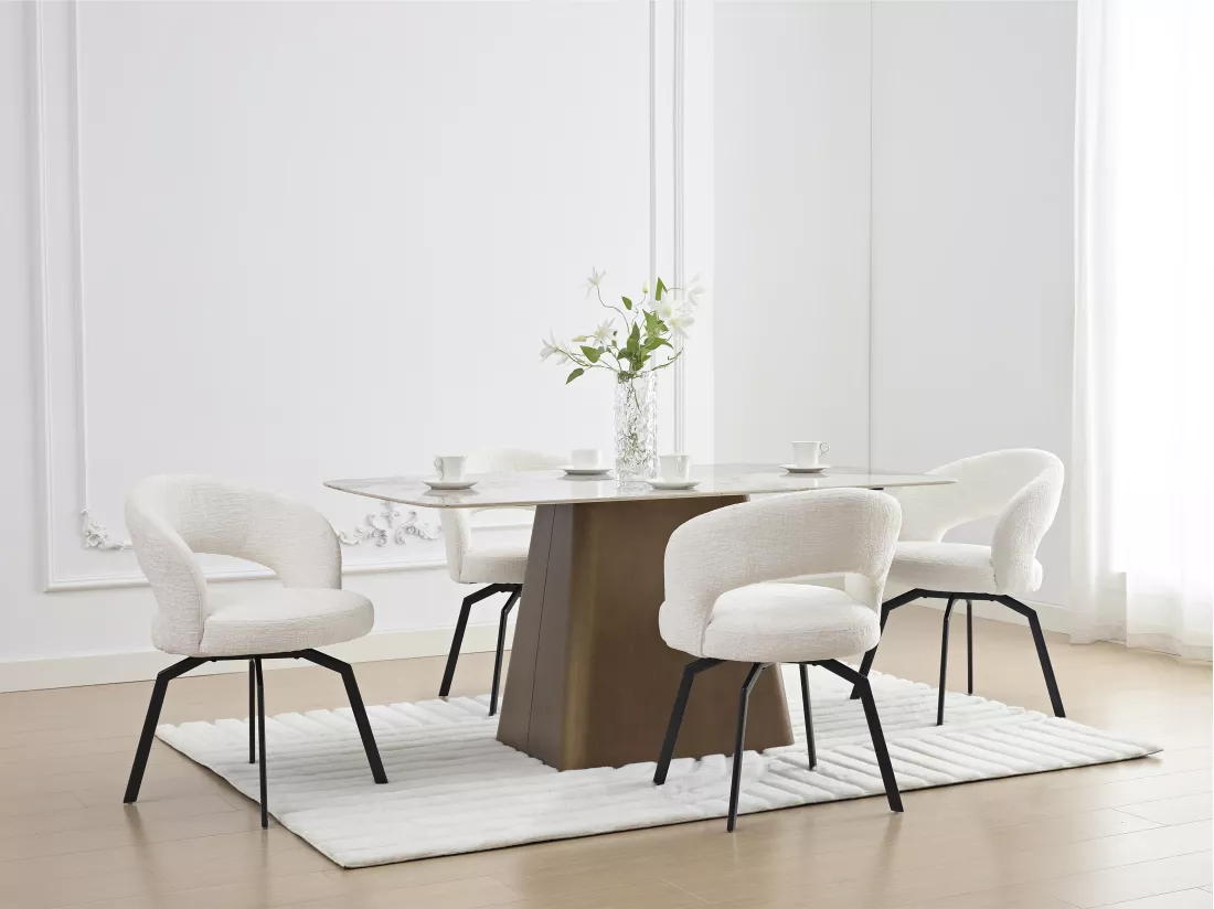 Lot de 2 chaises pivotantes en tissu texturé et métal noir - Crème - MILEANE