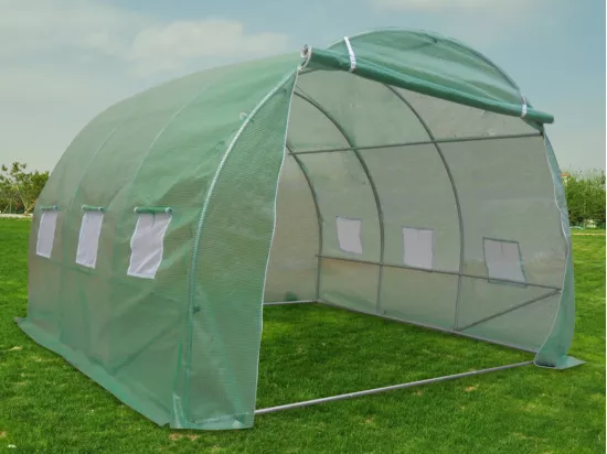 Serre tunnel avec structure en acier 9 m² - L300 x l300 x H200 cm - Vert - IPOMEA