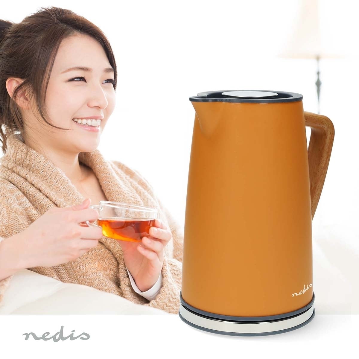 Nedis Vannkoker | 1.7 l | Soft-Touch | Oransje | Roterbar 360 grader | Skjult varmeelement | Strix® kontroll | Koketørr beskyttelse