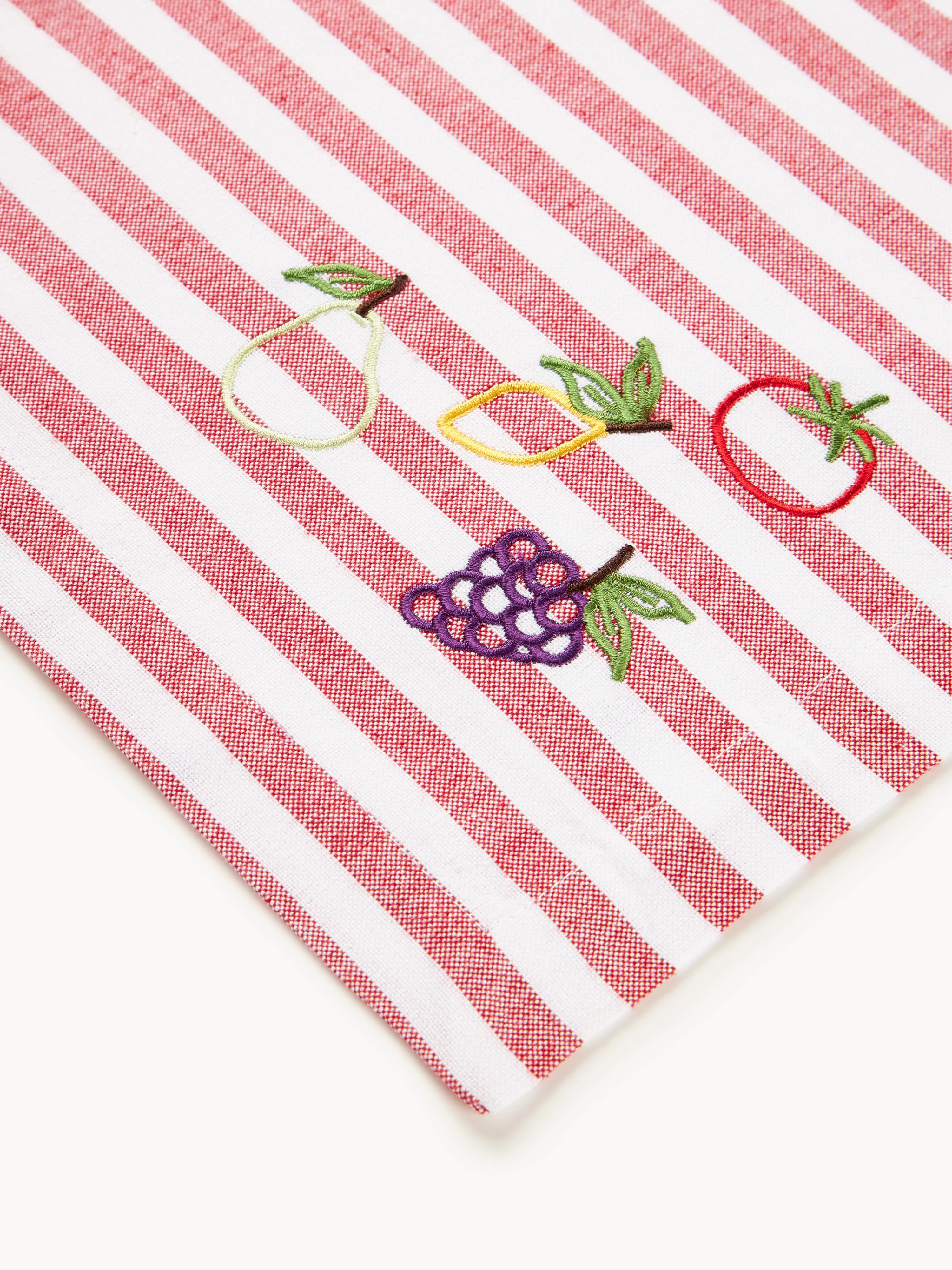 Gestreepte placemats Melony met geborduurde motieven, 2 stuks