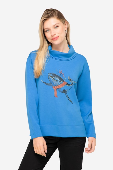 Sweatshirt, Wal-Print, Rollkragen, Langarm