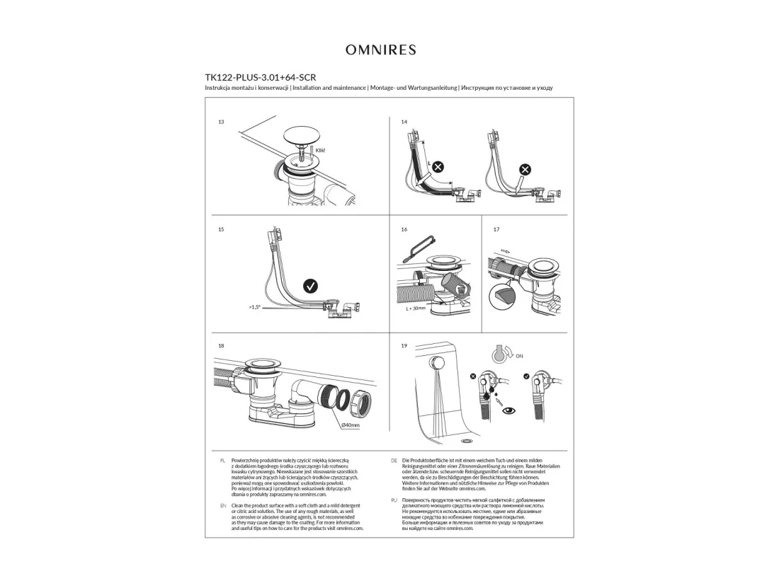 Ensemble de vidange de baignoire avec bonde extra-plat en laiton - Chrome