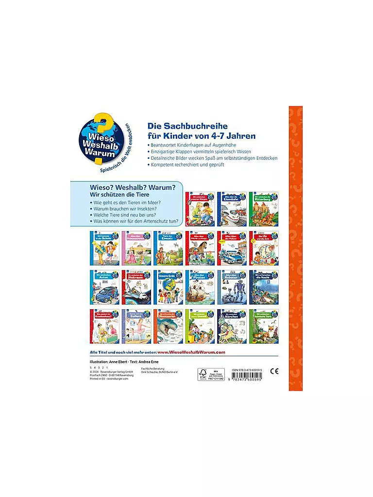 RAVENSBURGER Buch - Wieso Weshalb Warum -   Wir schützen die Tiere  keine Farbe