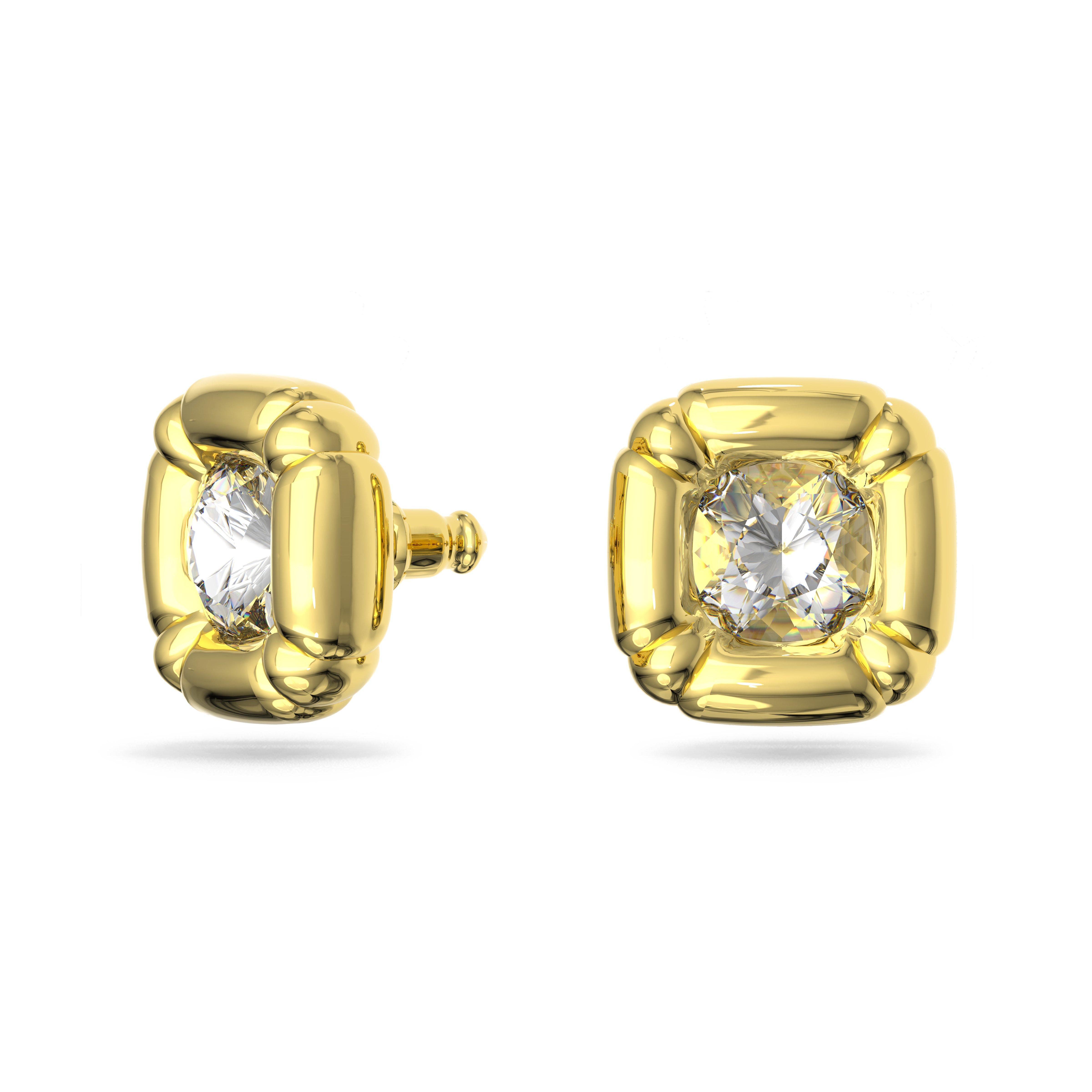 Swarovski Dulcis stud earrings, Cushion cut, Gold tone, Gold tone plated