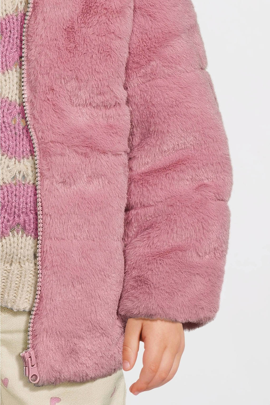 NAME IT gewatteerde imitatiebont winterjas NKFMILA roze
