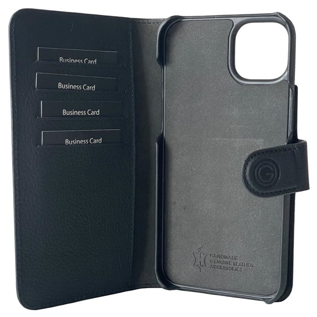 2in1 iPhone 14 Echtleder Magnet Wallet Case Tasche Flip Cover (JOSSIP14-M01) - Schwarz