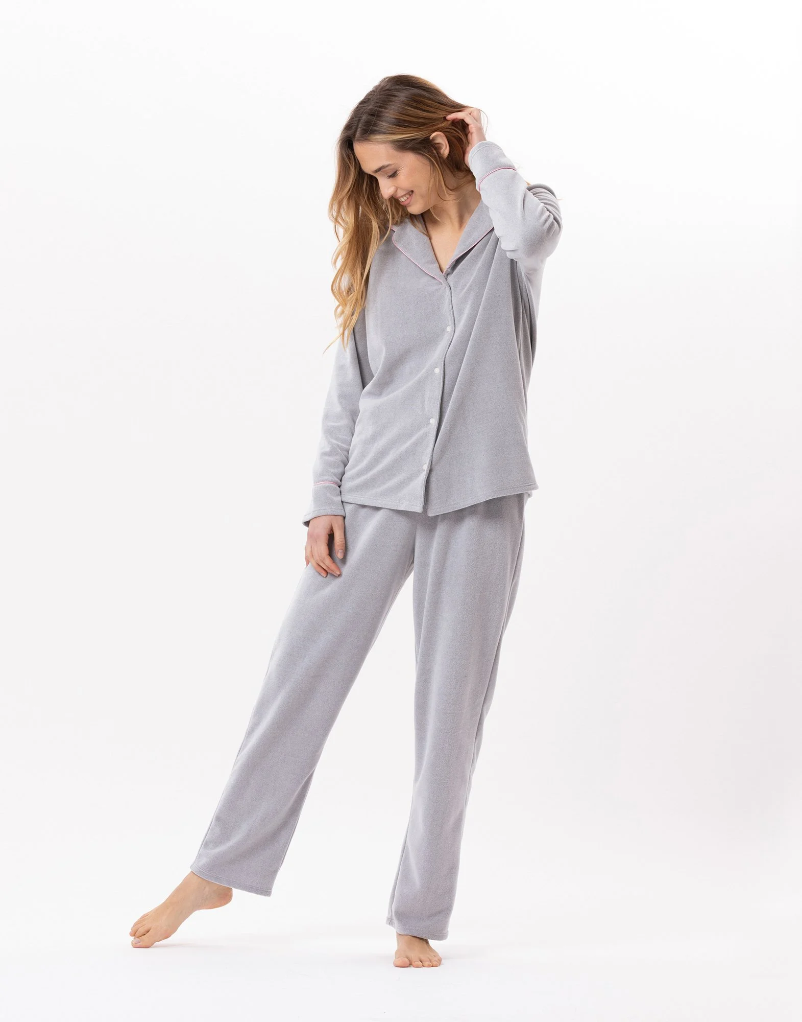 DOUCE 806 - Pyjama boutonné en micropolaire | Gris