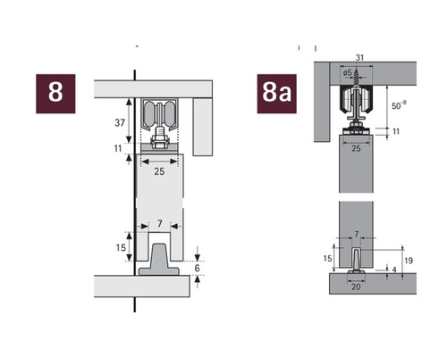 TopLine 8 schuifdeur complete set voor één schuifdeur, 2000 mm, zilver geanodiseerd