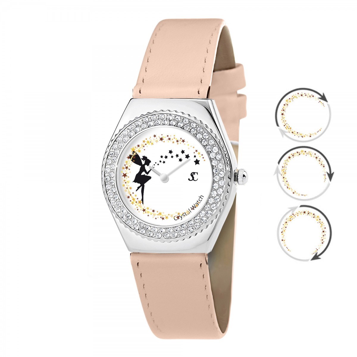 Montre Alysson fée à mouvement tournant SC Crystal ornée de Cristaux scintillants