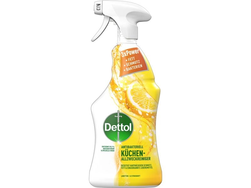 Dettol Küchen Allzweck-Reiniger Limette- & Citrusduft 750 m Antibakterieller Küchen-Reinigungsspray gegen Fett und hartnäckigen Schmutz