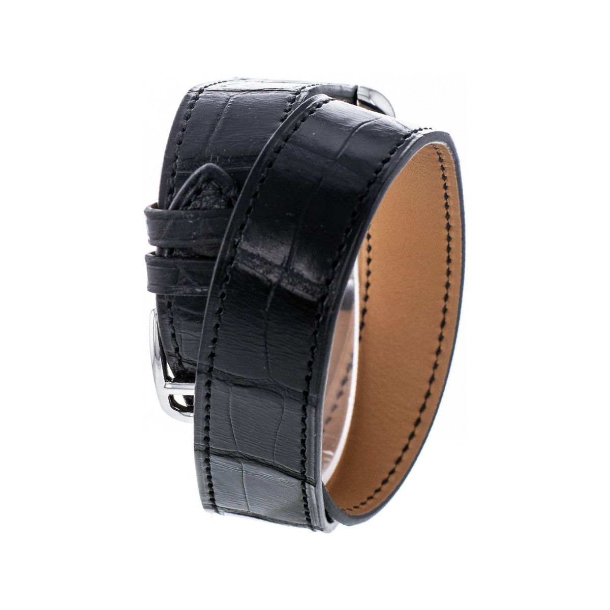 Montre d'occasion Hermès Cape Cod femme acier bracelet cuir noir