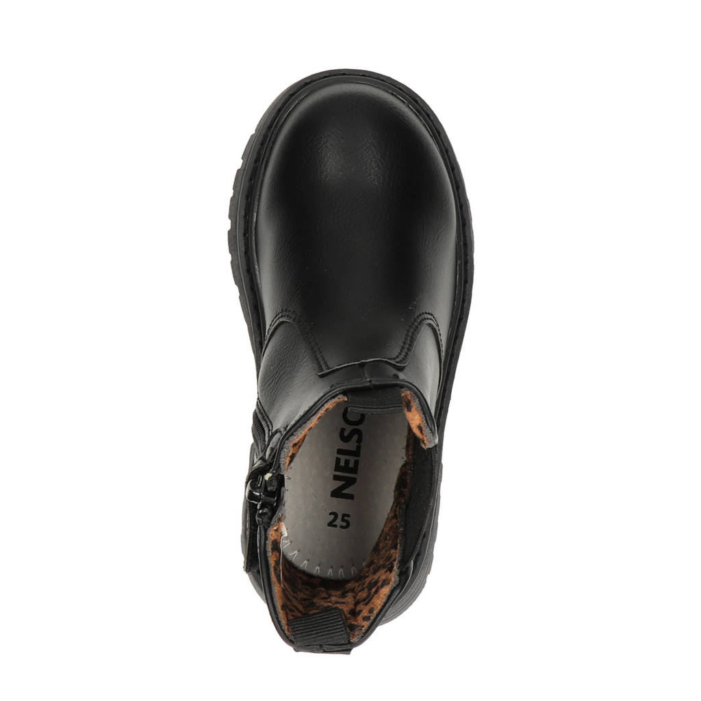 Nelson Kids chelsea boots met panterprint zwart