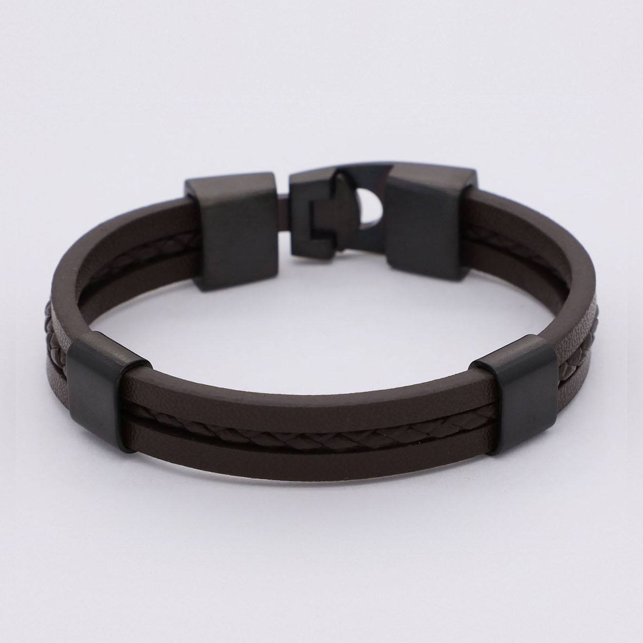 Jacobson Bracelet Max en Acier & Cuir marron