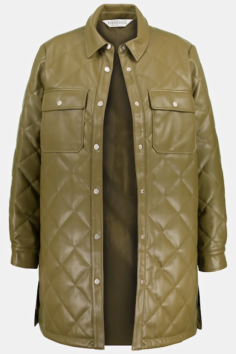 Hemdjacke, Wide Fit, Lederoptik, Hemdkragen, Langarm