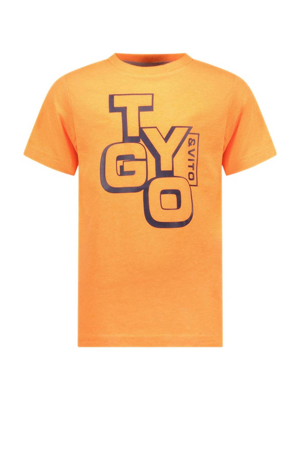 TYGO & vito T-shirt James met printopdruk neon oranje