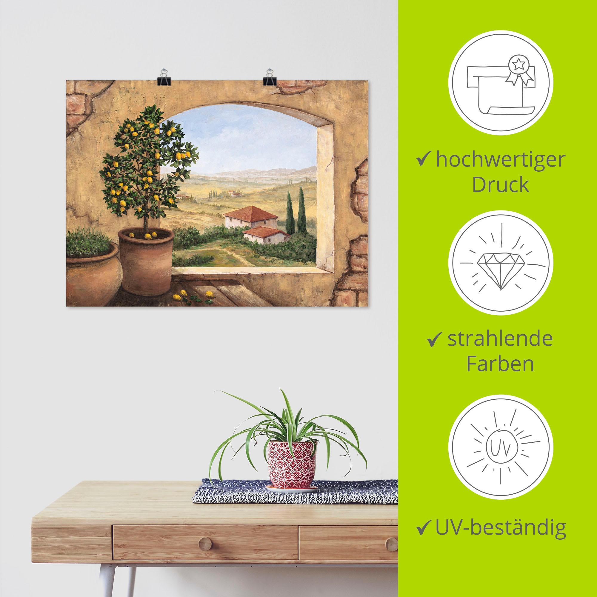 Artland Wandbild »Fenster in der Toskana« Fensterblick 1 Stk. tlg. als Alubild, Outdoorbild, Leinwandbild, Poster, Wandaufkleber
