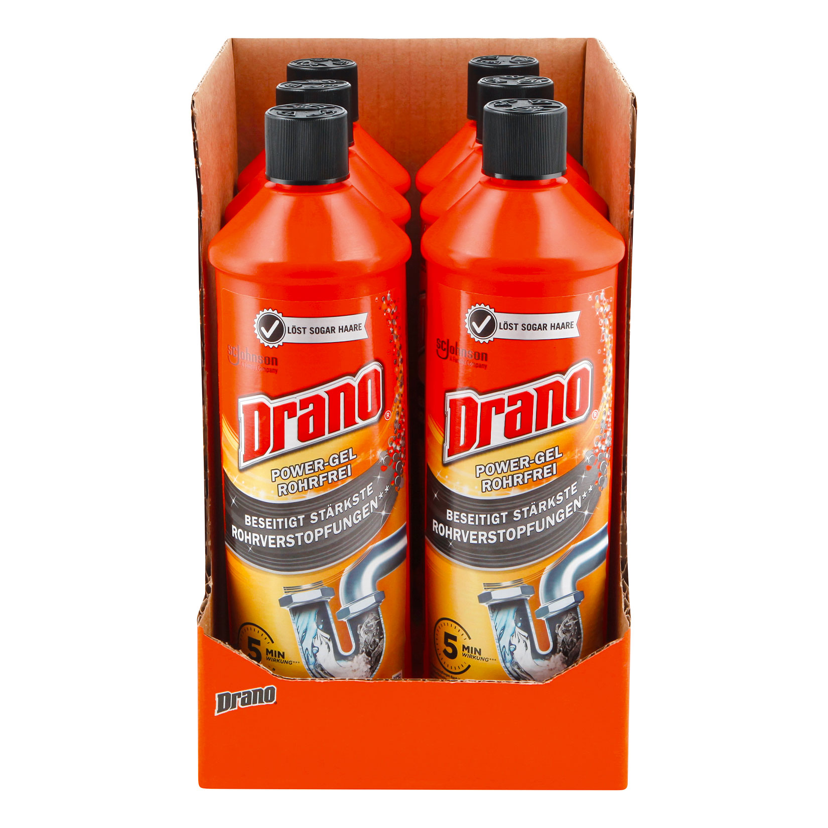 Drano Power Gel Rohrfrei Abflussreiniger 1 Liter, 6er Pack