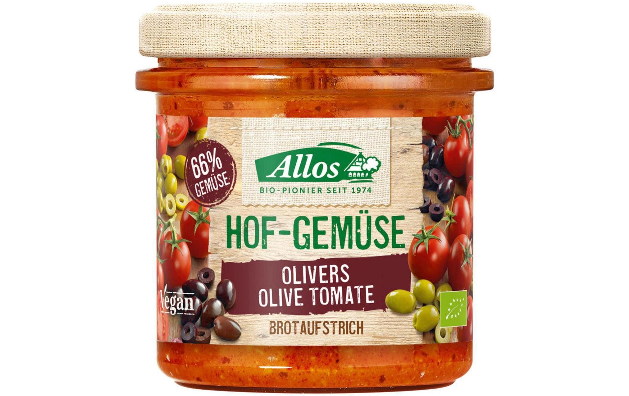 Bio Brotaufstrich Olive Tomate Glas 135 gPflanzlicher Brotaufstrich mit Tomaten und Oliven