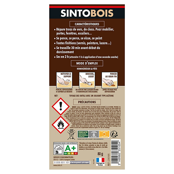 Pâte à bois Tradition chêne moyen Sintobois 80g