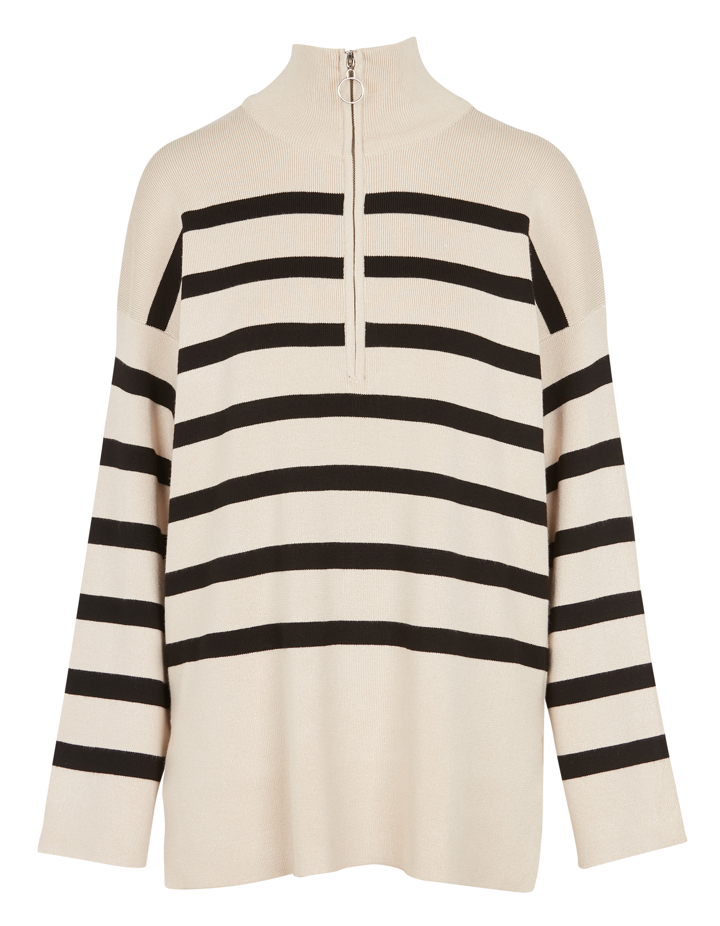 JESTER - Pull col montant à rayures | Beige