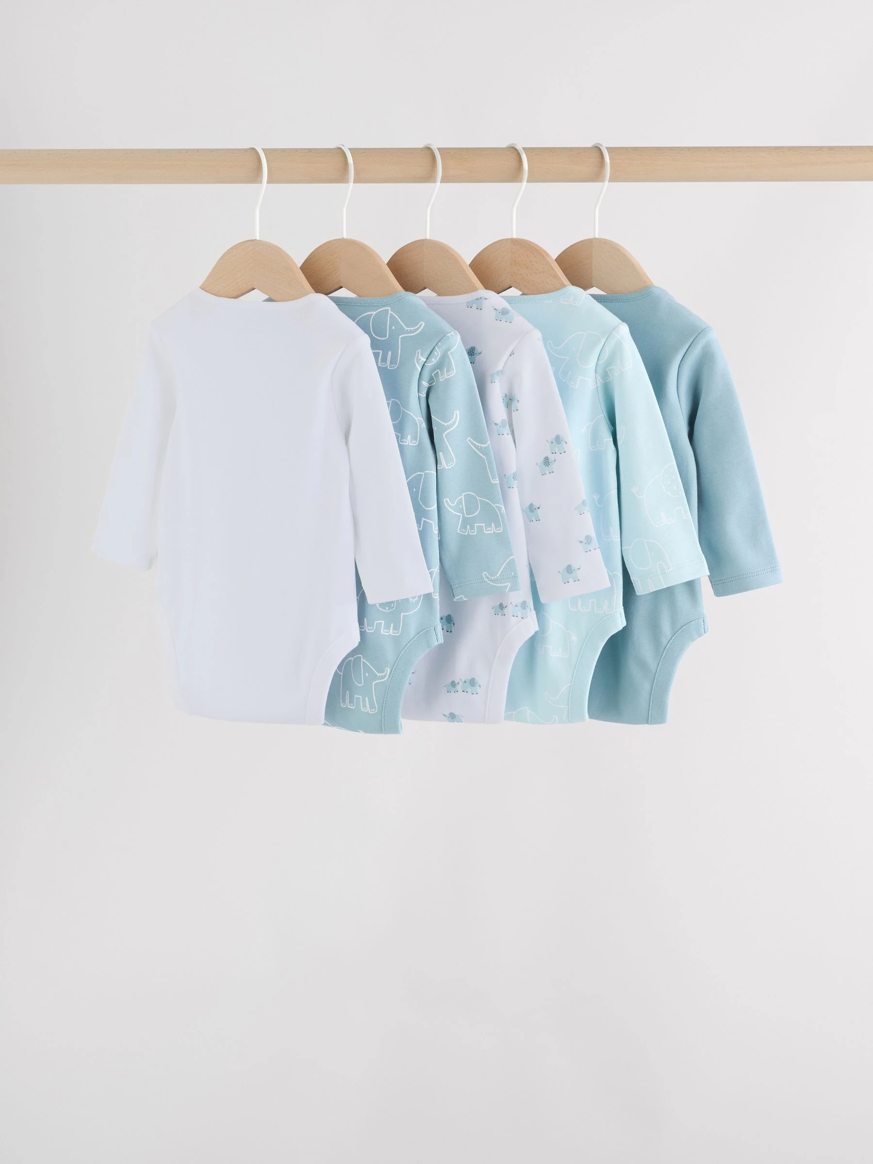 Blauw - Baby Elephant Long Sleeved Bodysuits 5 Pack