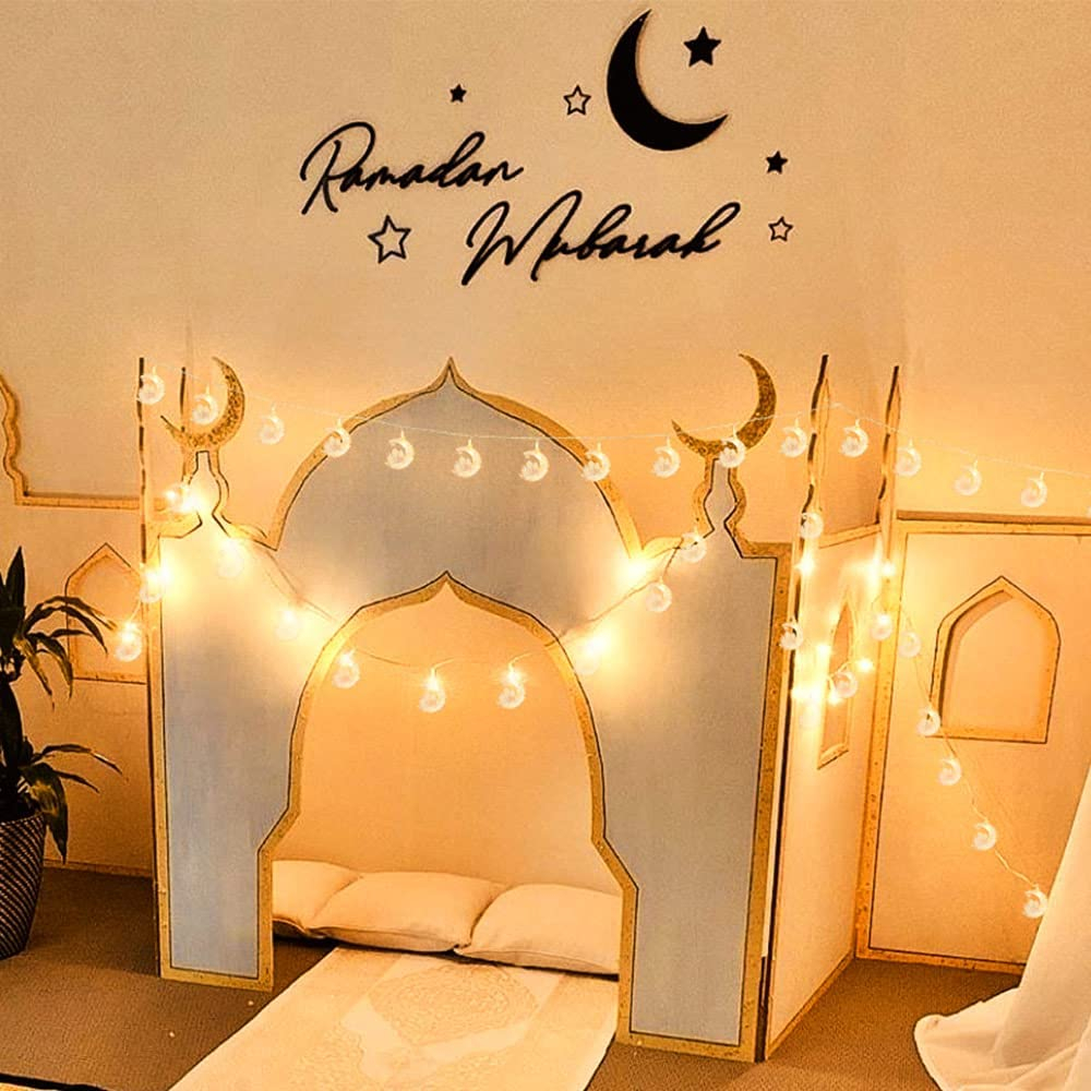 (3m) 20 LED's Ramadan Deko Lichterkette Halbmond / Moschee Eid Mubarak Beleuchtung (Batteriebetrieben) - Warmweiss