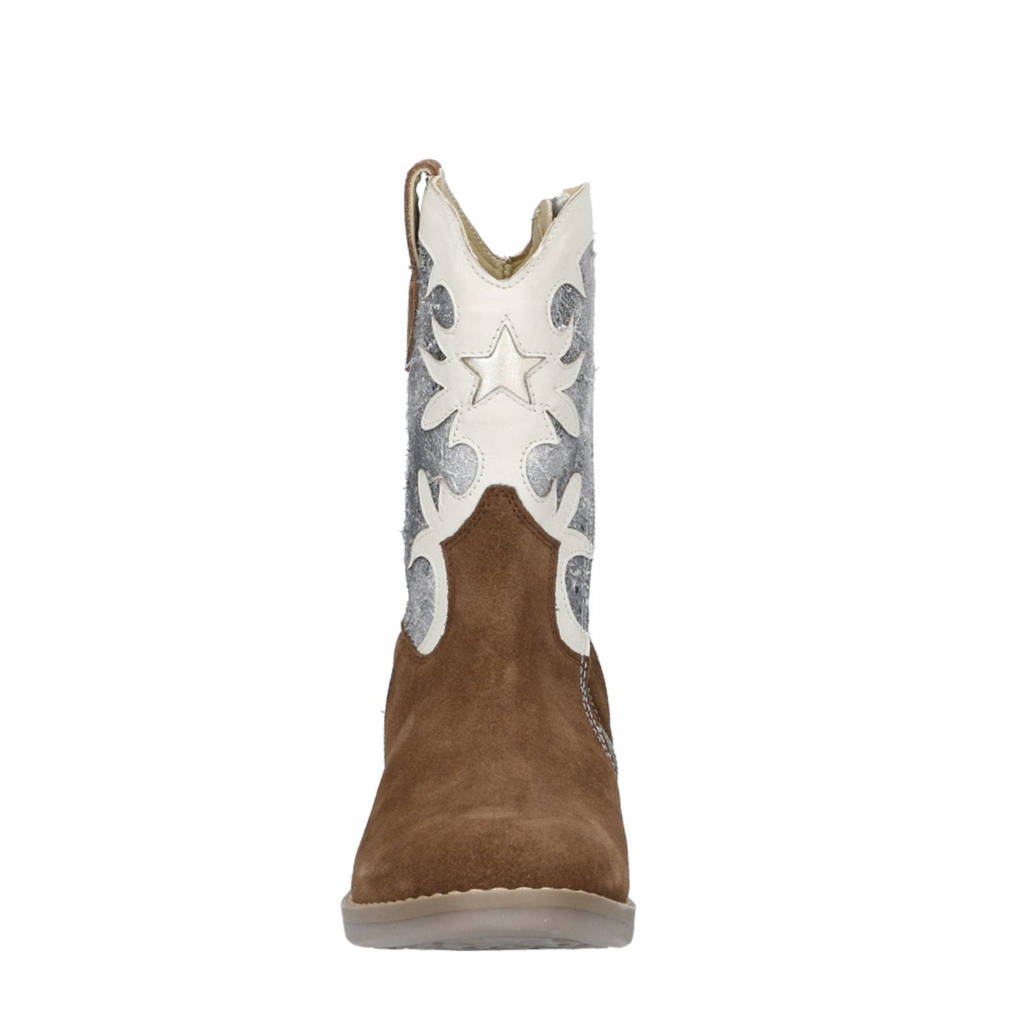 Hip cowboylaarzen cognac/wit/zilver